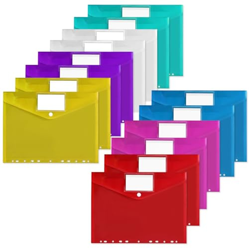 Dokumententasche, 14 Stück Dokumentenmappe A4 zum Abheften mit Druckknopf und Etikettentasche 7 Farben Wasserdicht Dokumententasche Abheftbar für Dokumente Organisiere