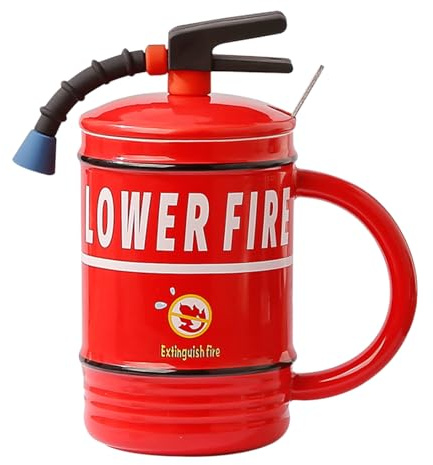 Jubilofex Tasse De Café D' - Tasse De Thé En Céramique, Cuillère À Couvercle De Nouveauté | Cup Rouge De 480 Ml Pour, Cadeau D'anniversaire Sur Le Thème Des Pompiers Pour Les Adultes,