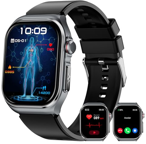 HIDAMEL Smart Watch ECG/HRV/BMI, batteria 70 giorni, 2 pollici Amoled Bluetooth Chiamate orologio salute con pressione sanguigna/SpO2/frequenza cardiaca/temperatura corporea/monitoraggio del sonno