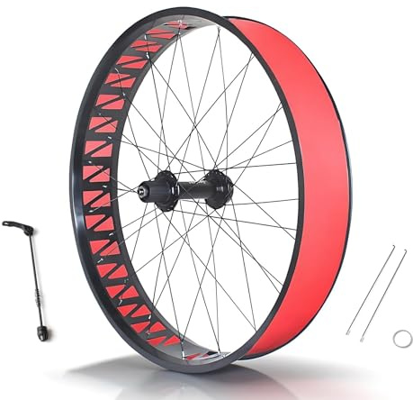 26in X 4.0/4.9 Fat Tire Bike Front Rear Wheel Disc Brake Snow Bike Wheelset Quick Release 135mm/190mm 36H Hubs Beach Bike Wheels For 7-12 Speed Cassette Freewheel Front Wheel For E-Bike(26'' Black Re