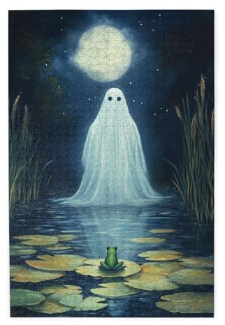 Zenorix Haunting Moonlit Ponds 1000 Pieces of Adults Wooden Puzzles,Glowing Ghosts Figure,Creative Play & Holiday Party Gifts Artwork Wall Home Decor,Unique and Beautiful Design