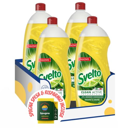 Detersivo Piatti Profumato Zenzero e Limone kit con Spugna Brandizzata SPESA & RISPARMIO Inclusa – Variazioni 4/8/12 Pezzi – Formula Biodegradabile da 930ml (4)