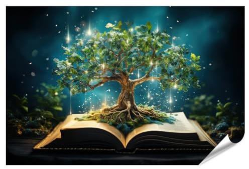 islandburner XXL Bild Poster Magischer Baum über Buch aufleuchtend in Dunkelheit Premium Bilder Fotodruck