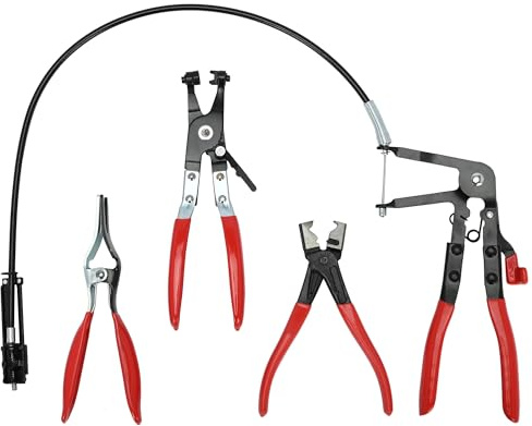 awagas 4 Stück Schlauchklemmenzange Set, für Entfernen und Installieren | Lange Drahtfeder Schlauchschellen Zange mit Geradem Hals Flachband und Abgewinkelte Zangen Clic-R Typ Zange KFZ Reparaturen