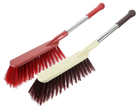 CLISPEED 2pcs Handheld Dusting Brush Set Stainless Steel Handle Large Soft Bristle Cleaning Brush for Home Kitchen and Clothing White and Red Long Handle Dust for Efficient Dust Removal