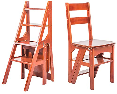 Sedia a scaletta pieghevole a 4 gradini, portatile, in legno massello, convertibile, per casa, ufficio, cucina e uso esterno, ideale per adulti