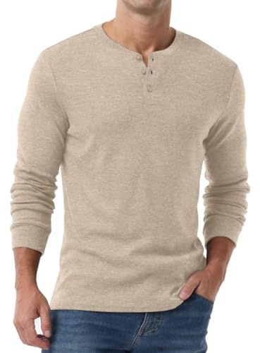PrinStory Men's Henley Shirts Long Sleeve Tops Casual Classic T-Shirts Button Henley Pullover Tee Sweatshirt