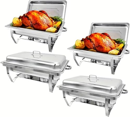 Chafing Dishes Set of 4, 8QT Buffet Servers and Warmers for Parties, Weddings, Birthdays, and Hotels
