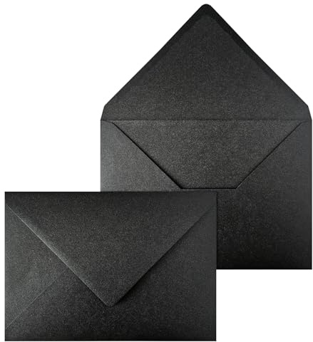 Netuno 20 Briefumschläge Schwarz Perlmutt DIN C5 16,2x22,9 cm edel und fein | 120g elegantes Perlmuttpapier · große schöne Kuverts für Kommunion, Konfirmation, Jubiläum, festliche Anlässe & Hochzeit