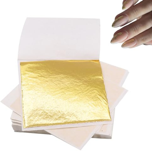 WQNNQW 200 Blatt Imitation Blattgold,Blattgold Zum Basteln,Flocken Goldfolie Blätter Gold Bastelpapier,Goldpapier,Für Kunst Projekt Handwerk Dekoration Vergoldung Handwerk DIY Kreation (8.5 * 8cm)