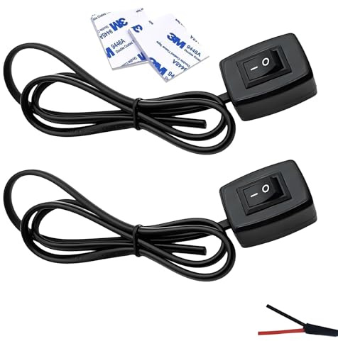 Flomiara 2 x Kippschalter 12V mit Selbstklebender Rückseite, Schiffsschalter mit Kabel, 3 A 12 V/24 V Schalter Kabel, 12 V Kippschalter für die Steuerung der Autolichtelektronik (Schwarz)