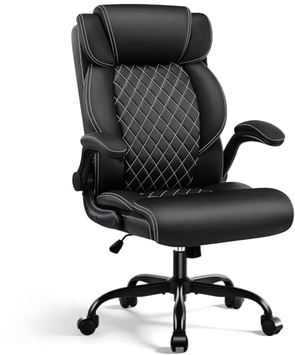 Coscendo Chefsessel bis 200 kg, Bürostuhl Ergonomisch aus Kunstleder mit Verstellbaren Armlehnen und Rollen, Drehstuhl mit Hoher Rückenlehne – CompuetrStuhl für Büro und Homeoffice, Schwarz