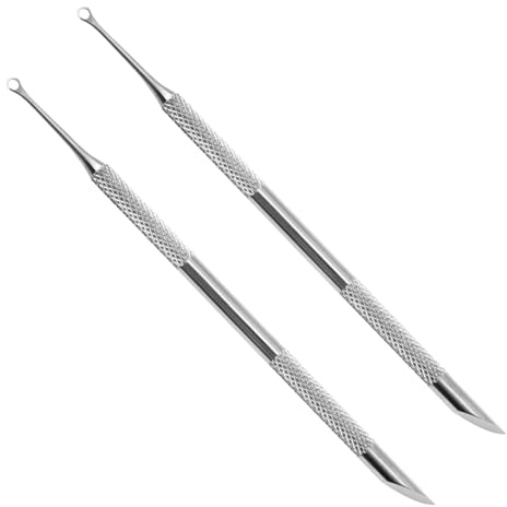 YISAIKR Repousse-cuticules 2 en 1, 2 outils à double extrémité en acier inoxydable, grattoir pour retirer le vernis à ongles gel avec boucle et tête biseautée, outil professionnel pour manucure