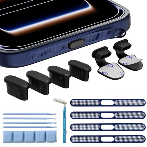 USB C dammskydd och iPhone-högtalare, dammskydd och rengöringskit för iPhone 17/16/15-serien och liknande smartphones, rengöringssats med verktyg för rengöring av USB C-laddningsport, grill, högtalare