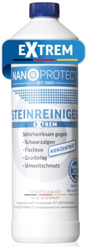 Nanoprotect 1 kg Steinreiniger Extrem - Sofortwirkung gegen Schwarzalgen | Konzentrat gegen Schmutz, Grünbelag & Flechten | Reinigt & desinfiziert Terrasse, Pflasterstein, Beton, Gehweg, Fassade