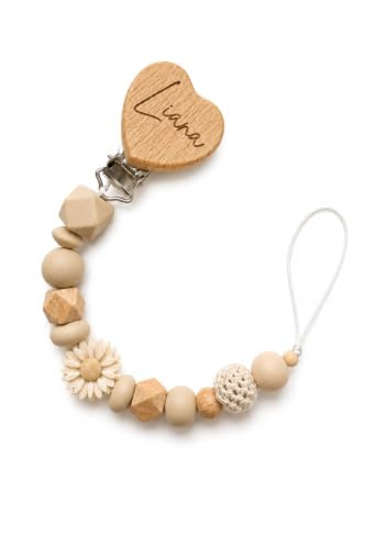 Schnullerkette personalisiert mit Namen graviert – Baby Schnullerkette für Jungen & Mädchen, verschiedene Farben & Clips inkl. Geschenkbeutel (Modell 2)