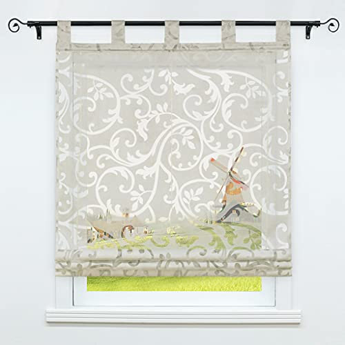CORLIF Raffrollo Ausbrenner Transparente Raffgardine mit Schlaufen Schlaufenrollo Gardinen Modern Sand BxH 140x150 cm 1 Stück