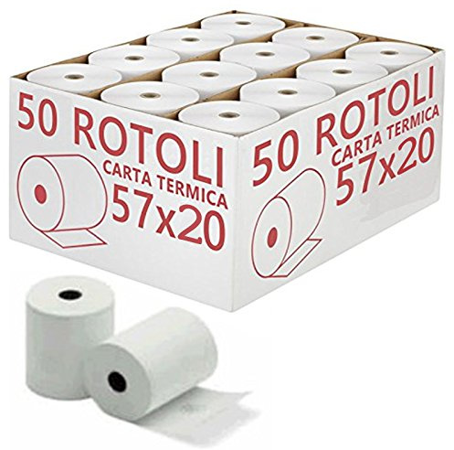 50 ROTOLI CARTA TERMICA 57 x 20 x 12 POS REGISTRATORE DI CASSA ALTA QUALITA'