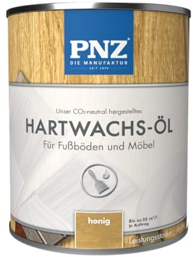 PNZ Hartwachsöl für Innen | Nachhaltig hergestellt mit regionalen Rohstoffen | Made in Germany | passend für Arbeitsplatte, Holzmöbel, Parkett, Holzboden, Gebinde:0.75L, Farbe:honig