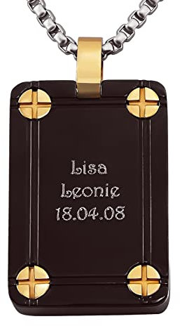Hanessa Personalisierte Kette mit Gravur Edelstahl 50 cm mit Anhänger Rechteck Dog-Tag in silber schwarz gold - Personalisierte Halskette für Männer und Frauen - Personalisierter Schmuck Damen Herren