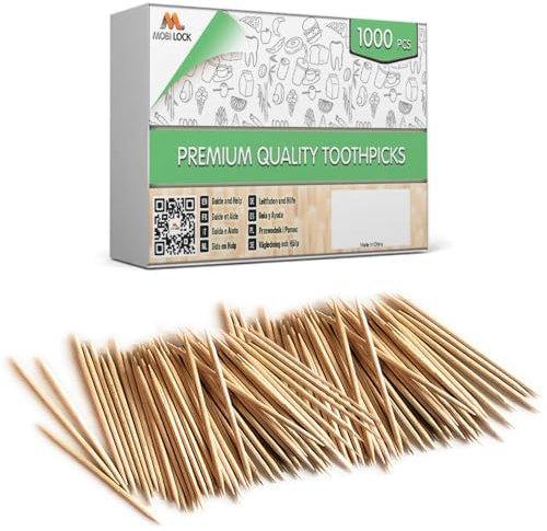 1000 Piezas Palillos de Bambú - Palillos de Madera con Doble Punta - Para Higiene Personal, Brochetas de Aperitivo, Cóctel, o Artes y Manualidades - por Mobi Lock