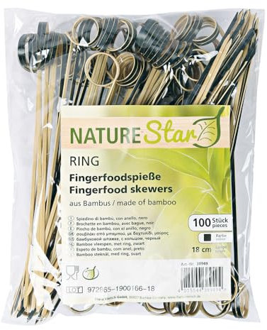 FRANZ MENSCH NATUREStar Bio Fingerfood-Spieße mit dekorativen Ring, schwarz, 90 mm | Bambus, 1000 Stück (10 x 100 Stück Beutel), Holzspieße, Cocktailspieße