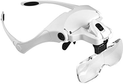 Lupenbrille LED Kopflupe mit Licht Brillenlupe Kopfband Lupe für Brillenträger Stirnlupe 1x 1.5x 2x 2.5x 3.5x Vergrößerungsbrille Beleuchtung Leselupe Sehhilfe für Juwelier Handwerk Zahnarzt