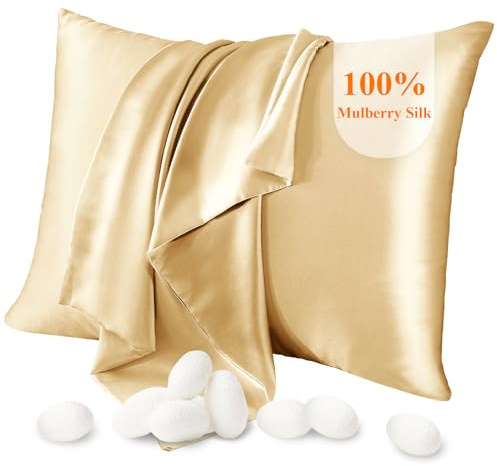 Jaciu Federa 100% seta, per capelli e pelle, federa in seta di gelso su entrambi i lati 21 Momme 600 fili morbidi e traspiranti （Champagne, 51x66cm, 1 pezzo