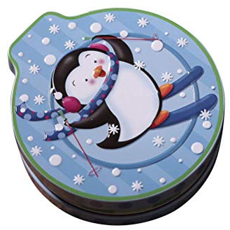 FRECI Christmas Theme Empty Tins Candy Box Candy Cookie Gift Storage Container Decorative Box for Xmas Party - Ski Penguin