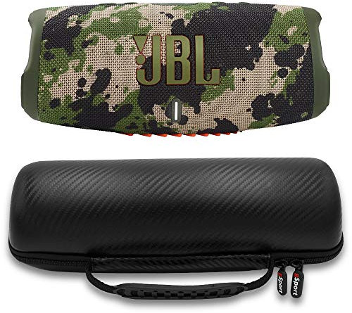JBL Charge 5 Waterproof Portable Speaker with Built-in Powerbank and gSport Carbon Fiber Case (Green Camo)
