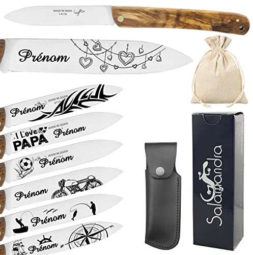 Gravure Events - Couteau personnalisé avec prénom gravé - Marque Salamandra - Cadeau pour homme : fête des pères, papa, tonton, grands pères (papi, papy) anniversaire, noël