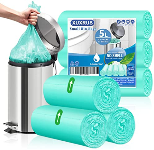 XUXRUS Bolsas de basura de 5 l, revestimientos de cubo de pedales, bolsas de basura pequeñas, bolsas de basura de plástico de 78 unidades, para 5 6 7 8 litros, verde claro