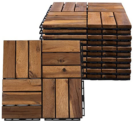 etc-shop Holzfliese Akazie 30 x 30 cm Terrassenplatten Klicksystem Außen Klickfliesen Balkon Terrassenfliesen Holz, wetterfest rutschfest, H 1,9 cm, 10er Set