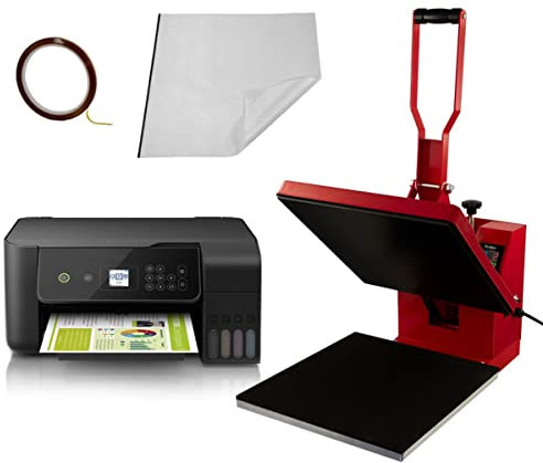 Transferpresse 38 x 38cm Digitale Hitzepresse Heat Press T-Shirt & Sublimations-Drucker Teflonmatte Touchscreen Display Einstellbarer Druck Tinte/Vinyl 250°C Profi 10 Sublimationsblätter Klebeband