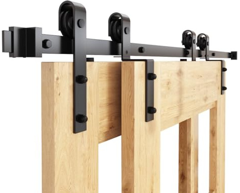 WINSOON 274 cm einläufiges Scheunentor-Bypass-Schienenbahn-Set für Doppel-Scheunentür, robustes Schiebetür-Set für 137 cm breite Innentüren