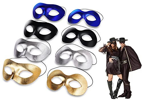 VKI® 4 Paar Venezianische Maske Damen und Herren Zorro Maskerade Karnevalsmasken Gesicht Kostüm Fasching Verkleidung, Schwarz/Gold/Silber/Blau