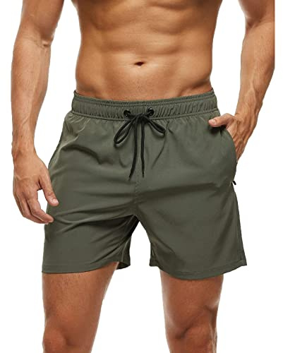 Aisprts Costumi da Bagno Uomo Pantaloncini da Bagno con Tasche con Cerniera Costume Uomo Mare ad Asciugatura Rapida Idrorepellente con Coulisse e Fodera Rete