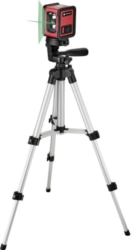 TOOLCRAFT CL12-G Kreuzlinienlaser inkl. Stativ I selbstnivellierend I grüner Laser I Reichweite 12 m I Trockenbauwände I Fliesenverlegen I Laser-Klasse 2 I Präzisionswerkzeug