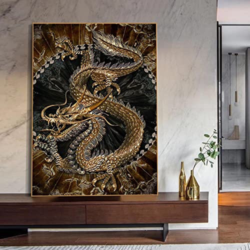Leinwand Gemälde Kunst Poster und Druck Retro Moderne Kunst Chinesischer Drache Bilder für Familie Wohnzimmer Dekoration 45x30cm rahmenlos