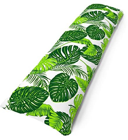 Amilian Coussin de positionnement latéral avec Rembourrage et Housse : 150 cm x 40 cm, Coussin d'allaitement, Coussin de Grossesse, Coussin de positionnement bébé et Adulte; Feuilles Vertes