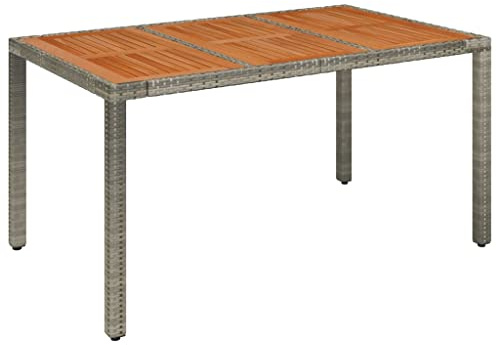 vidaXL Table de Jardin Dessus en Bois Gris 150x90x75 cm Résine tressée, Meubles de Jardin, Meubles d'extérieur, Table, Table à Manger