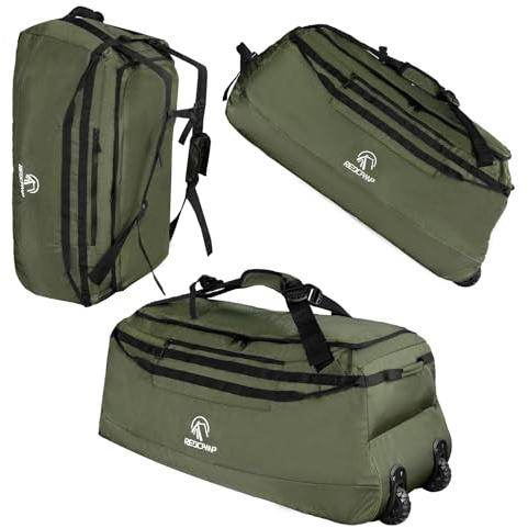 REDCAMP 140L Extra Große Reisetasche mit Rollen, faltbar, XXL, Grün | Rucksack Sporttasche, Wochenend Handgepäck für Camping Reisen Urlaub Kurztrip, geräumig, strapazierfähig, 92 x 40 x 38cm