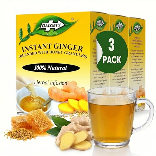 Dalgety Instant Ginger Tea Bags Herbal Infusion, 100% Natural, Caffeine Free – Our Delicious Tea helps Cold, Allergies, Digestion, Respiratory Conditions and Pain (3 Pack - Total 54 Teabags)