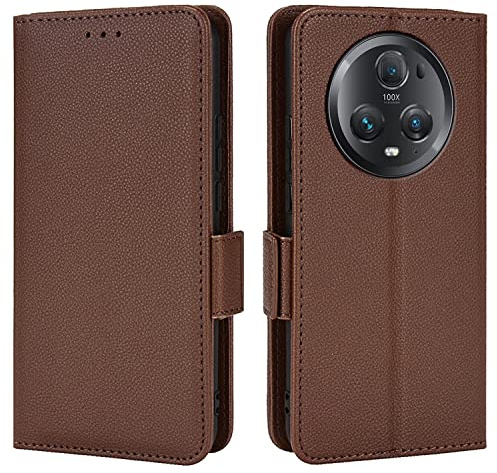 Topme Leder Tasche Hülle für Honor Magic5 Pro 5G (6.81 Inches), [einfache Telefonhülle mit Litschi-Muster] - Braun
