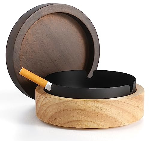 Cute Ashtrays for Cigarettes Ash Tray with Lid DDAJJAJ Wooden Ashtray with Stainless Steel Portable Decorative Ashtray Windproof Ashtray for Home,Patio,Office,Outdoors,Indoor,Parties