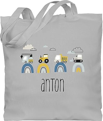 Geschenk mit Namen personalisiert by Shirtracer - Baumwolltasche - Baustelle I Traktor I Bagger I Kran I Kipper I LKW I Planierraupe
