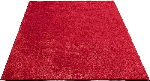 the carpet Relax Tappeto moderno a pelo corto, soggiorno, fondo antiscivolo, lavabile fino a 30 gradi, morbidissimo, aspetto pelliccia, Rosso, 140 x 200 cm