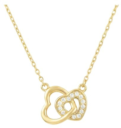 Sofia Milani - Collier pour Femme en Argent 925 - Plaqué Or - avec Pierre de Zircon - avec Pendentif en Forme de Cœur Double - N0665