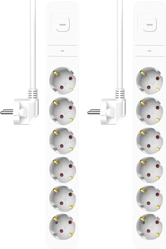 2-Pack ELRO ES706 6-Fach Steckdosenleiste mit Überspannungsschutz – 1,5 m Kabel und Schalter – Kindersicherung – Schukostecker – max. 3680 W – TÜV getest