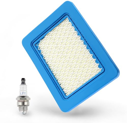 VooGenzek 1 x Rasenmäher-Luftfilter und 1 x Zündkerze L7T, Rasenmäher-Zündkerze, 491588S Luftfilterkartusche, kompatibel mit Briggs and Stratton 491588 491588S 4915885 399959 PT15853